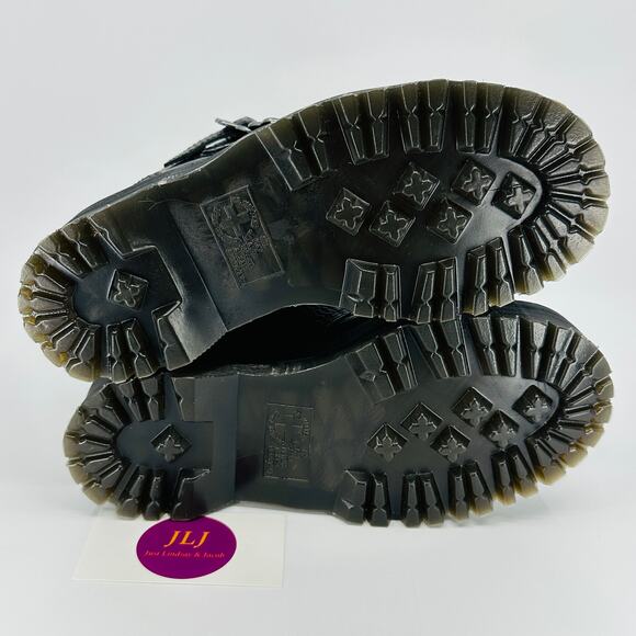 Dr. Martens Women's Devon Flower Buckle Black Leather Platform Boots Size 5 - Picture 10 of 11